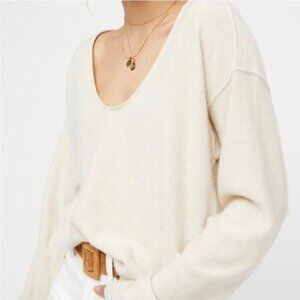 FP Now or Never Oatmeal Cashmere Silk V-neck Lightweight Pullover Sweater XS
